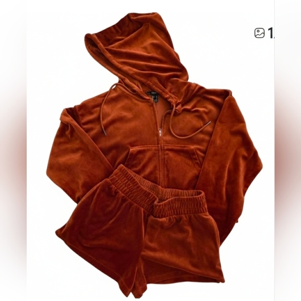 Forever 21 Rust Velour Hoodie and Shorts Set